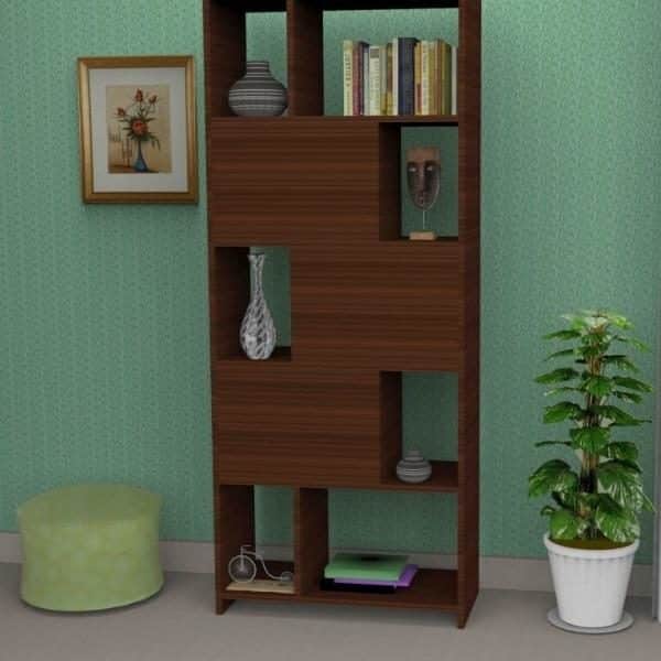 Modern Book Shelf cum Display Unit – Classic Walnut -Transteel