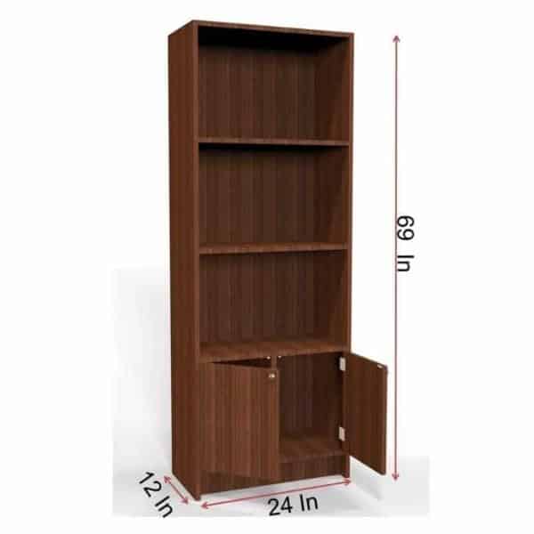 Modern Book Shelf with Bottom Cabinet – Classic Walnut - Transteel