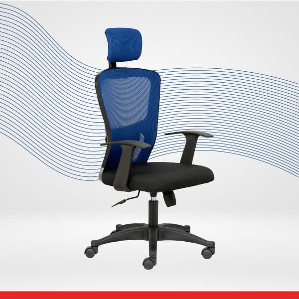 FLUID LITE – High Back Ergonomic Chair with Mesh Back & Fixed Arms – Blue, Transteel