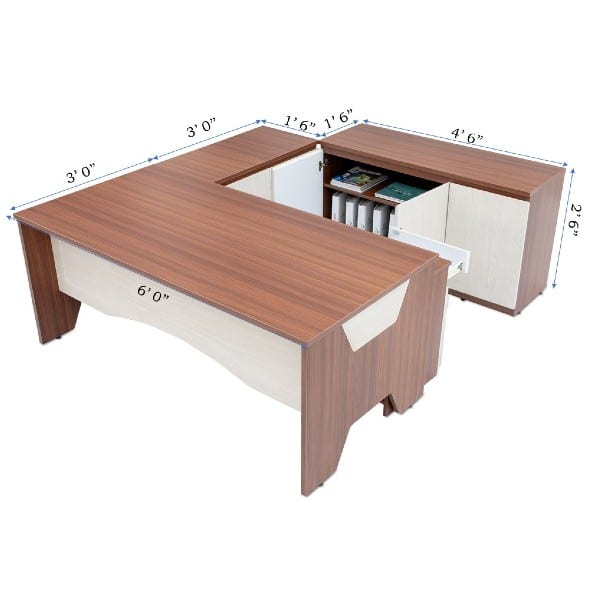 Glendale Director / CEO / Executive Table 6 feet (L) X 3 feet (W) with 3 Drawer Pedestal, Side Unit and Back Unit