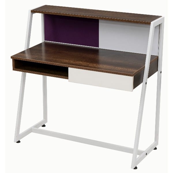 HomeWork Ergo Study Desk with Pinboard, Writing Board, Pencil Drawer and Open Shelf & Storage - White