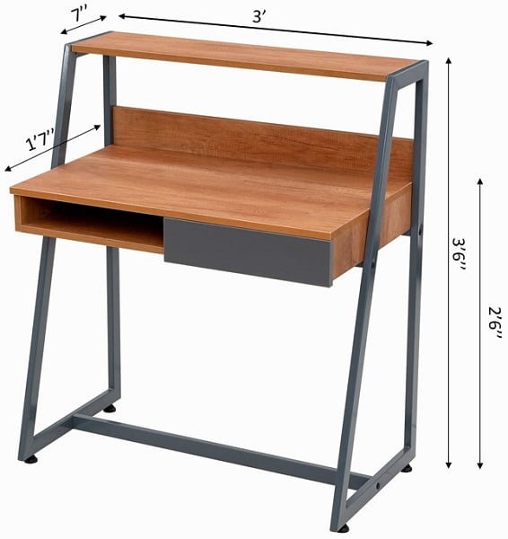 HomeWork Basics Study Desk with Pencil Drawer, Open Storage and Shelf