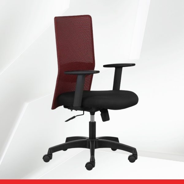 Hello - Mid Back Mesh Ergonomic Chair with Adjustable Arms-Maroon-TRANSTEEL
