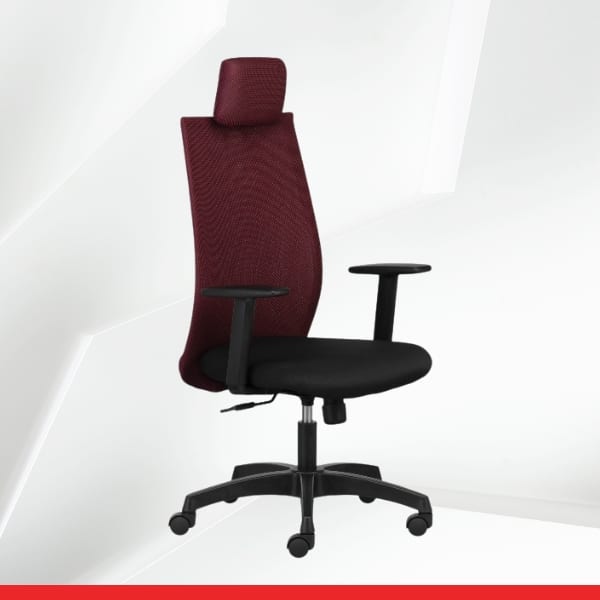 Vector – High Back Mesh Ergonomic Chair with Adjustable Arms-Maroon-TRANSTEEL