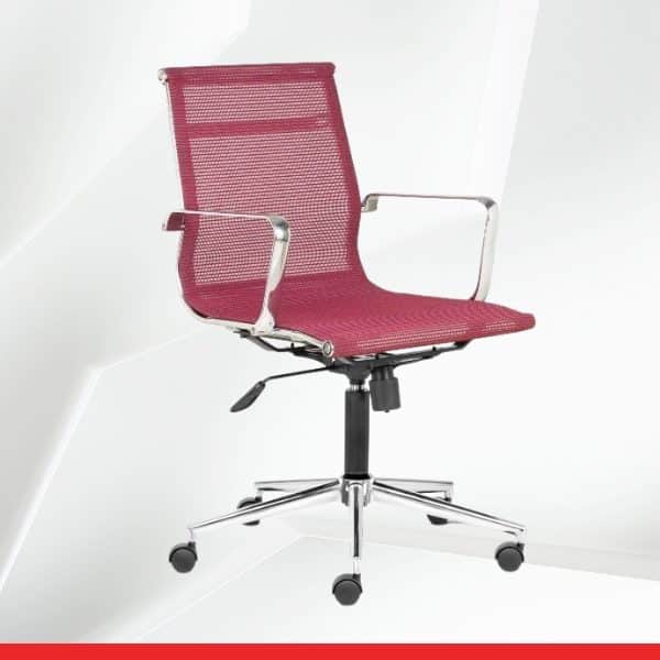 Black – Maroon-Mid Back Mesh Ergonomic Chair with Aluminium Arms-TRANSTEEL