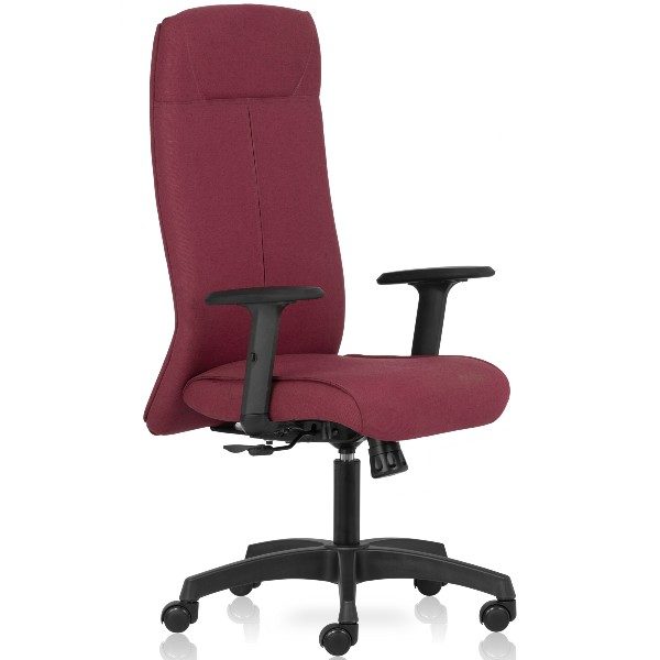 Ritz High Back chair upholstered with Fabour breathable , anti bacterial , Natural fabrics and with 1 way adjustable arms - Maroon
