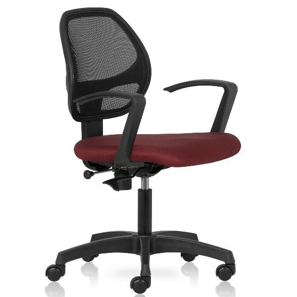 Anytime Low Back Office Chair with mesh back and fixed arms - Maroon