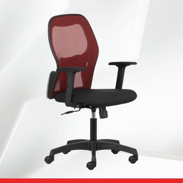 iWeb – Maroon-Mid Back Office Chair with Mesh Back and Adjustable Arms-TRANSTEEL