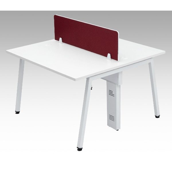 2 Seater Shared Workstation ( White top and White Powder Coating ) Back to Back - with screen