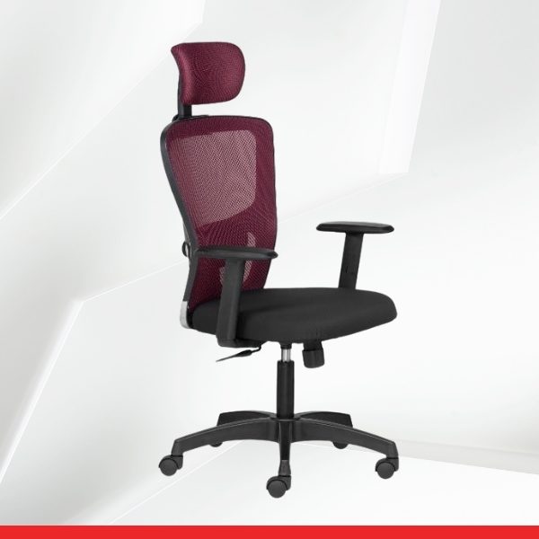 Fluid Basics – High Back Ergonomic Chair with Mesh Back & Adjustable Arms – Maroon-TRANSTEEL