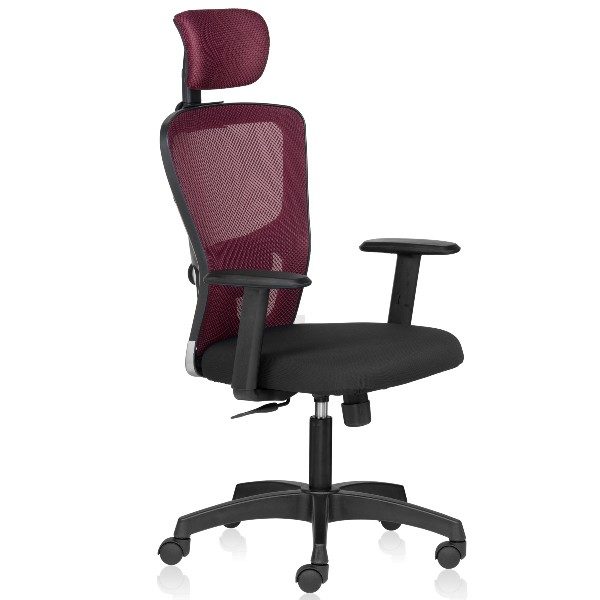 Fluid Basics Mesh High Back chair with 1D Adjustable arms - Maroon