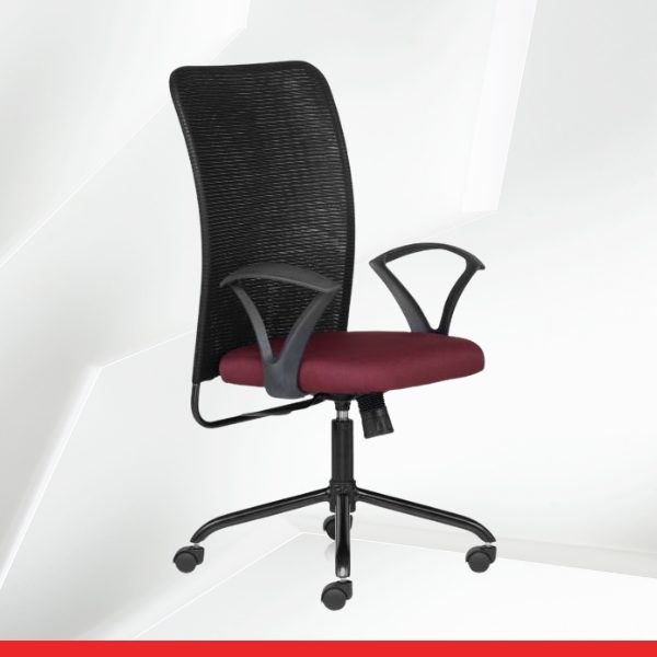 Zeus Basics – Mid Back Chair with Fixed Arms and Powder Coated Steel Base-TRANSTEEL