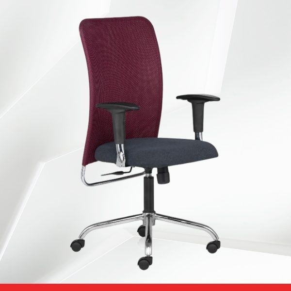 Zeus - Mid Back Chair with 1D Adjustable Arm & Steel Chrome Base-TRANSTEEL
