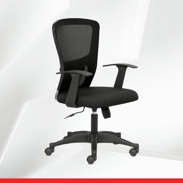 Fluid Lite – Mid Back Ergonomic Chair with Mesh Back & Fixed Arms – Black-TRANSTEEL