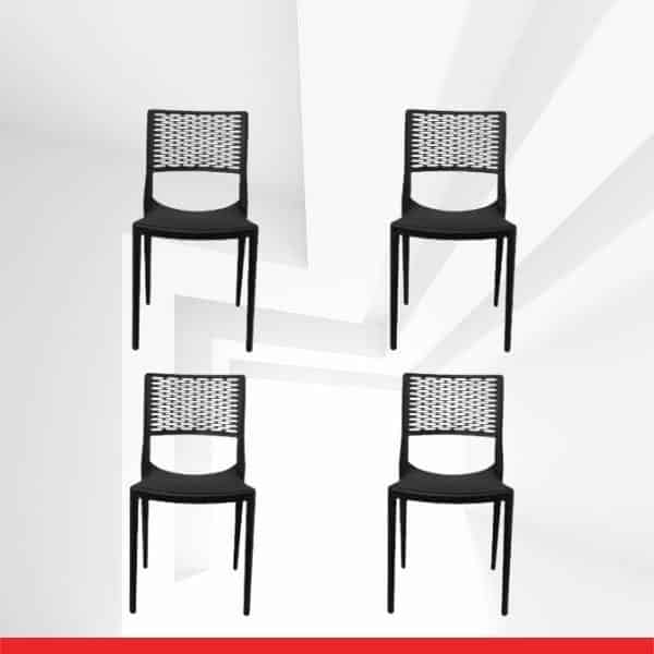 Kate Chair in Black Colour Stackable - Set of 4 Chairs-TRANSTEEL