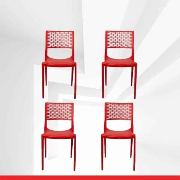 Kate Chair in Red Colour – Stackable – Set of 4 Chairs-TRANSTEEL