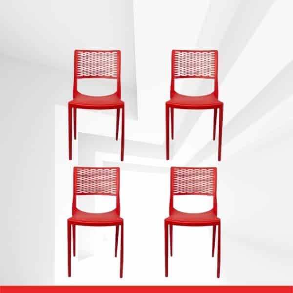 Kate Chair in Red Colour – Stackable – Set of 4 Chairs-TRANSTEEL