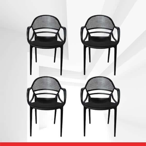 Spice Chair with Arms in Black-Stackable - Set of 4 Chairs-TRANSTEEL