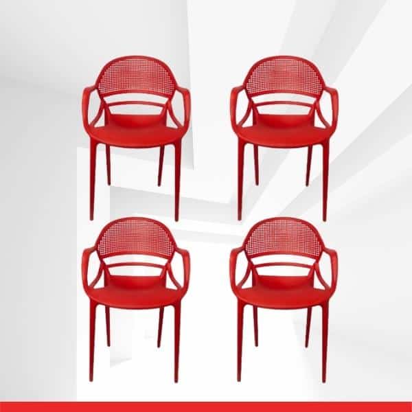 Spice Chair with Arms in Red-Stackable – Set of 4 Chairs-TRANSTEEL