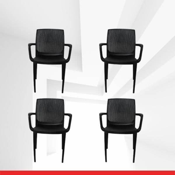 Wicker Chair with arms – Stackable the classic look of natural wicker in all-weather plastic resin! – Set of 4 Chairs-TRANSTEEL