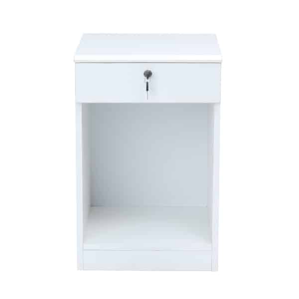 ELEMENT Pedestal in white with single drawer open shelf & Bevel edge finished top - TRANSTEEL