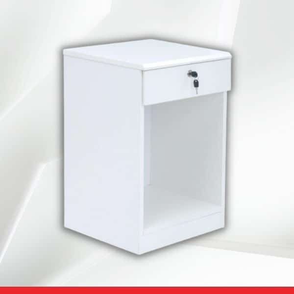 Element Pedestal in white with single drawer open shelf & Bevel edge finished top-TRANSTEEL
