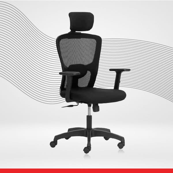 FLUID BASICS - High Back Ergonomic Chair with Mesh Back & Adjustable Arms - Black-Transteel