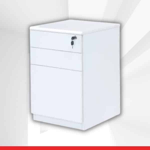 Slim Pedestal with three drawers in full white-TRANSTEEL