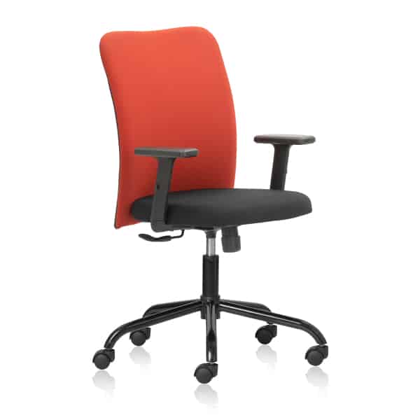 FOCUS-Maroon-Mid Back Chair with Adjustable Arm -Black Base - TRANSTEEL