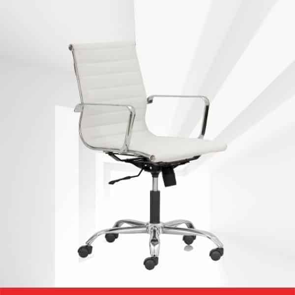 MEDLEY – WHITE- Low Back Chair With White Leatherette And Aluminium Die Cast Arms-TRANSTEEL
