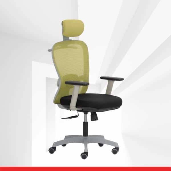 SMART-Grey- High Back Mesh Ergonomic Chair with Adjustable Arms & Head Rest-TRANSTEEL