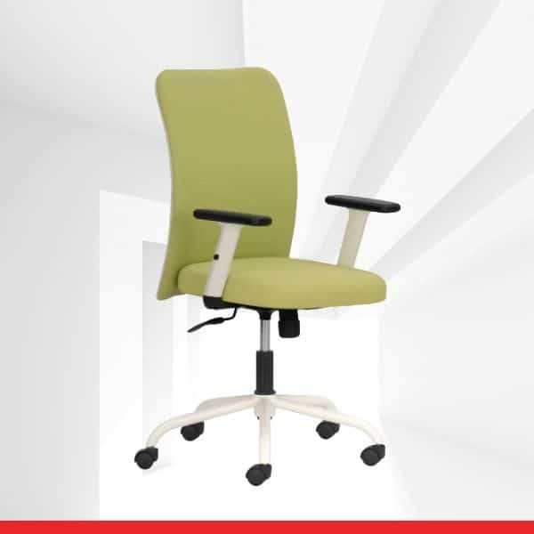 FOCUS-Green-Mid Back Chair With Adjustable Arm & White Base-TRANSTEEL