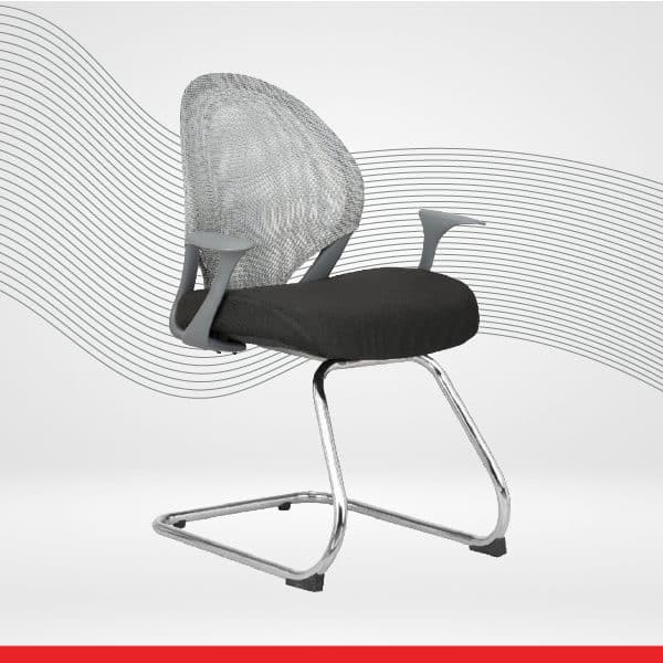 CONNECT – Grey Black Low Back Mesh Ergonomic Visitor Chair with Fixed Arms-Transteel