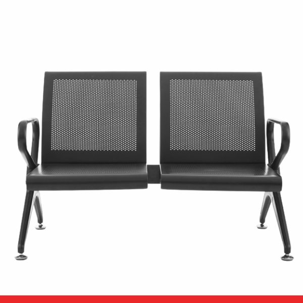 AERO 2-Two Seater Metal Black Powder Coated Waiting Chair With Handle -TRANSTEEL