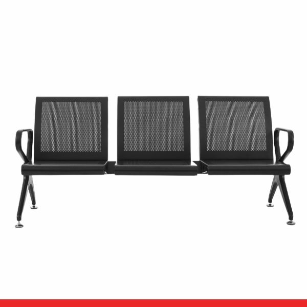 AERO 3-Three Seater Metal Black Powder Coated Waiting Chair With Handle-TRANSTEEL