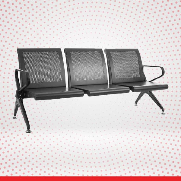 AERO 3-Three Seater Metal Black Powder Coated Waiting Chair With Handle-Transteel