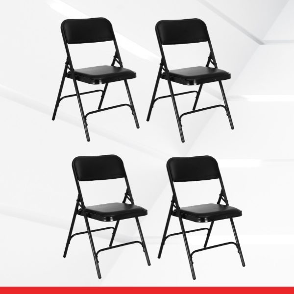 FOLD CHAIR – Black Colour Metal Folding Chair with Cushion Back & Seating – Set of 4