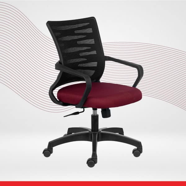 ELEMENT-Mid Back Ergonomic Chair with Mesh Back & Fixed Arms - Maroon Colour-Transteel (1)