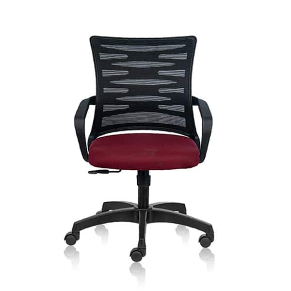 ELEMENT-Mid Back Ergonomic Chair with Mesh Back & Fixed Arms - Maroon Colour-Transteel (2)