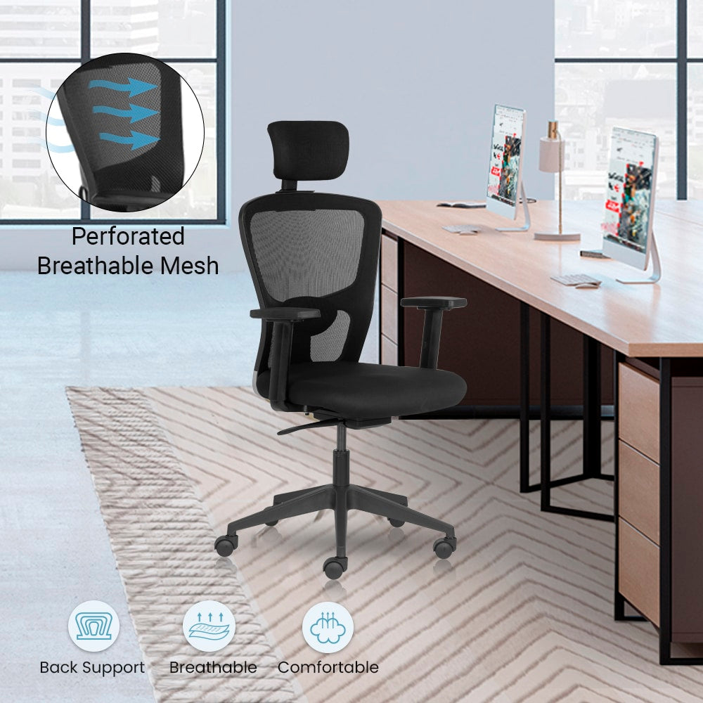 FLUID BASICS Mid Back Ergonomic Office Chair with Mesh Back & 1D Arms