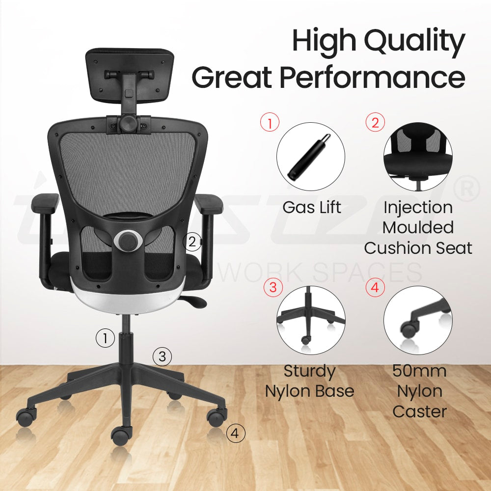 FLUID BASICS Mid Back Ergonomic Office Chair with Mesh Back & 1D Arms