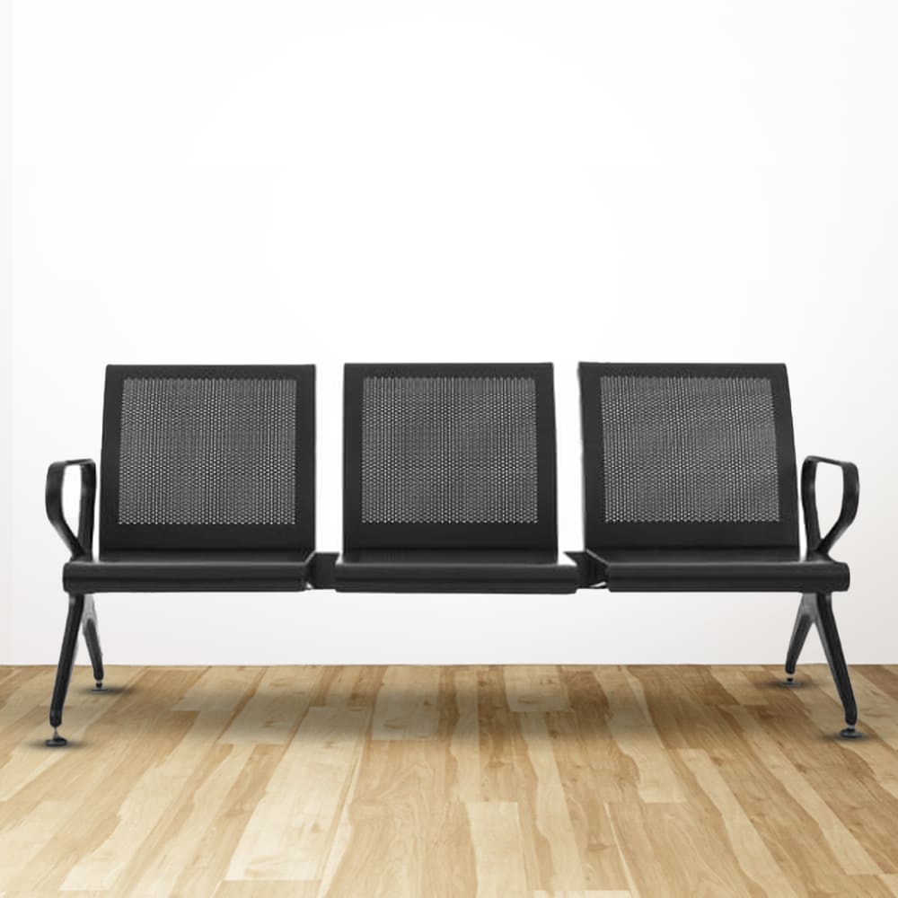 AERO 3-Three Seater Metal Black Powder Coated Waiting Chair With Handle