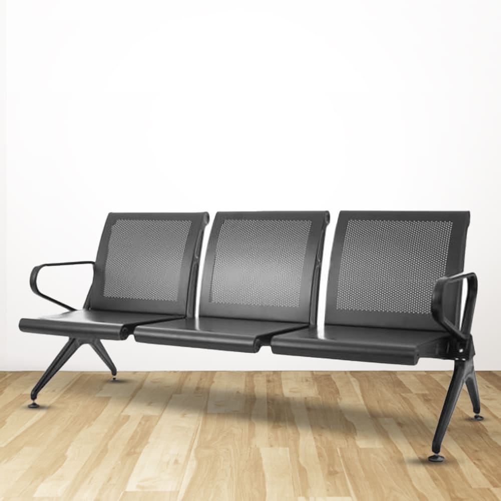 AERO 3-Three Seater Metal Black Powder Coated Waiting Chair With Handle