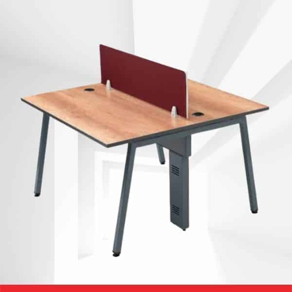 Alchemy Slant – 2 Seater Back to Back Shared Workstation (Wood Grain Top and DA Grey Powder Coating)-TRANSTEEL