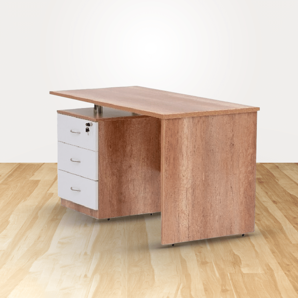 SERIES A – Manager Office Table – 5 Ft(L) X 2 Ft 6in(W) With 3 Drawer Pedestal-Light Brown