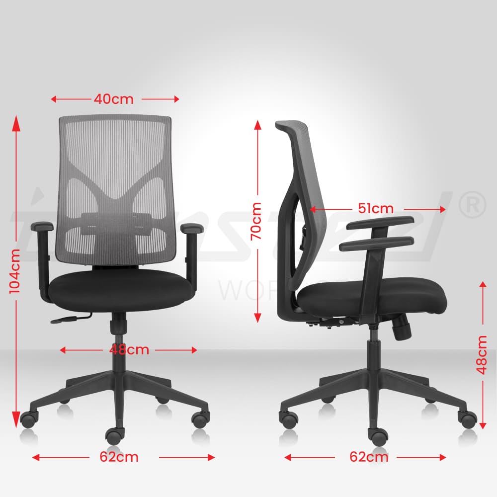 BIONIC Mid Back Ergonomic Office Chair with Mesh Back & 1D Arms