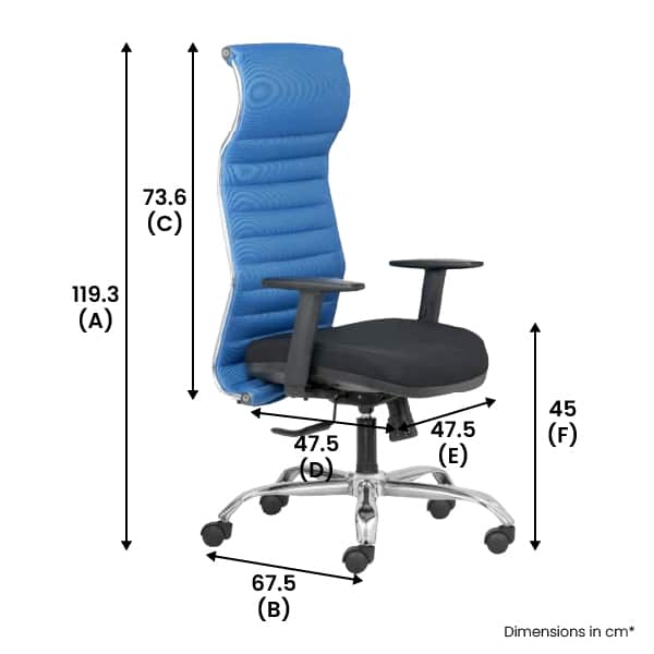 BLACK NEO – High Back Mesh Ergonomic Chair with Adjustable Arms – Green-Dimensions, Transteel