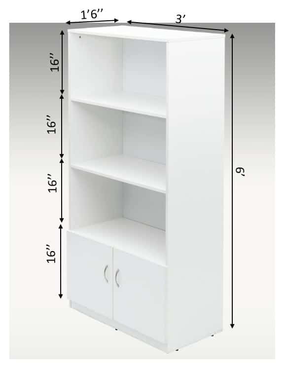 Oslo White Book Shelf with Bottom Cabinet