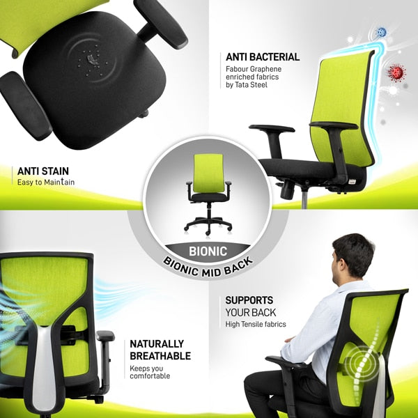 Bionic Mid Back Chair with high tensile breathable fabrics and adjustable lumbar support