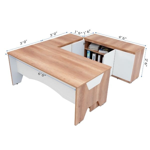 Glendale Director / CEO / Executive Table 6 feet (L) X 3 feet (W) with 3 Drawer Pedestal, Side Unit and Back Unit